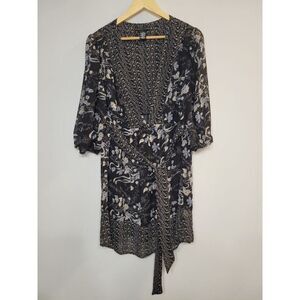 Apostrophe Sheer Low Neckline Tunic Dress with 3/4th Sleeve and Waist Tie Size L